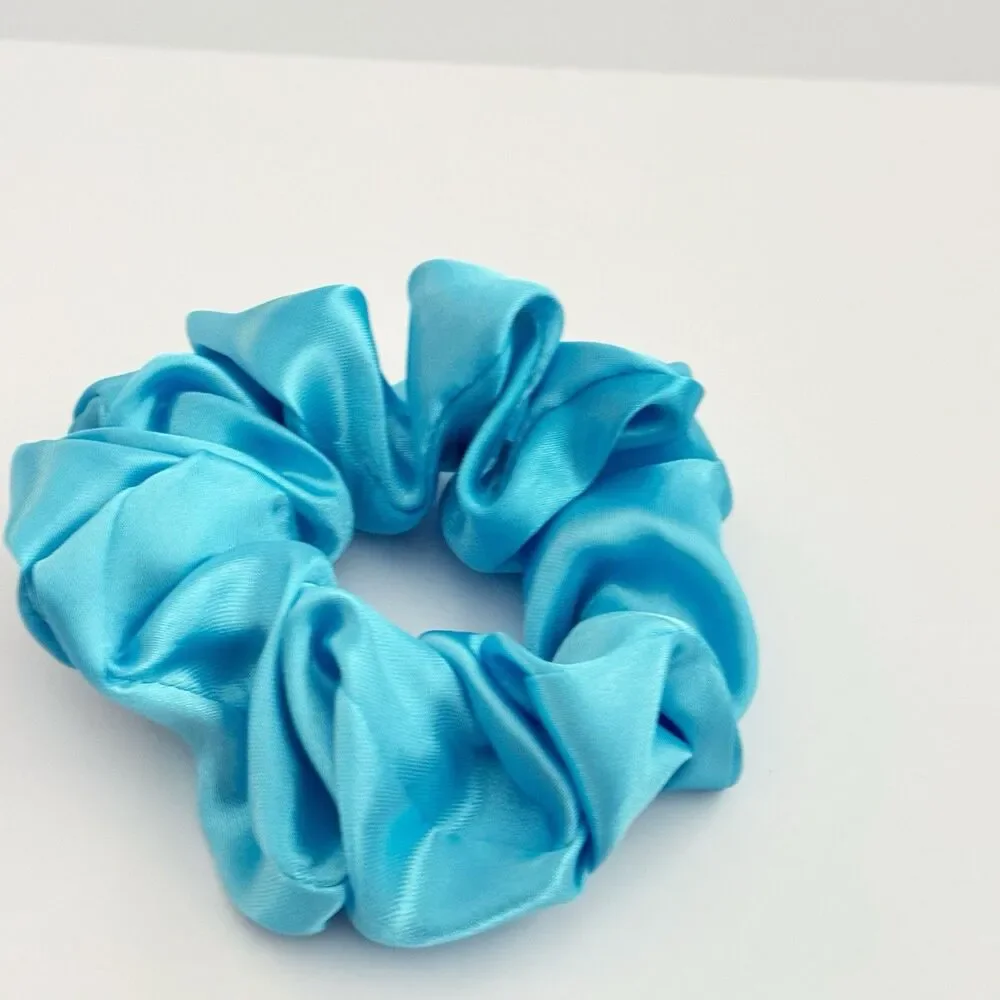 Luxury Blue Satin Scrunchie Handmade – Statement Hair Accessory